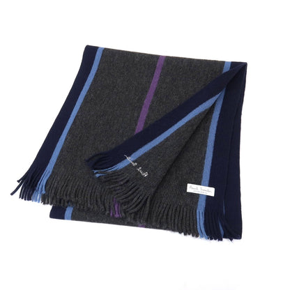【中古】ポールスミス Paul Smith ウール系 ニット マフラー グレーxネイビー【 状態ランクB 】【 メンズ 】