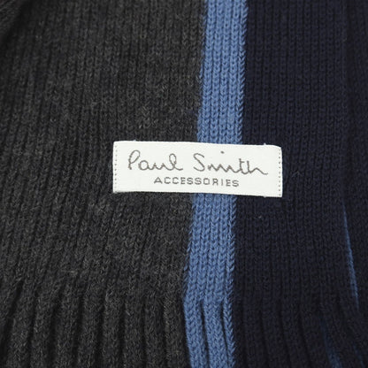 【中古】ポールスミス Paul Smith ウール系 ニット マフラー グレーxネイビー【 状態ランクB 】【 メンズ 】