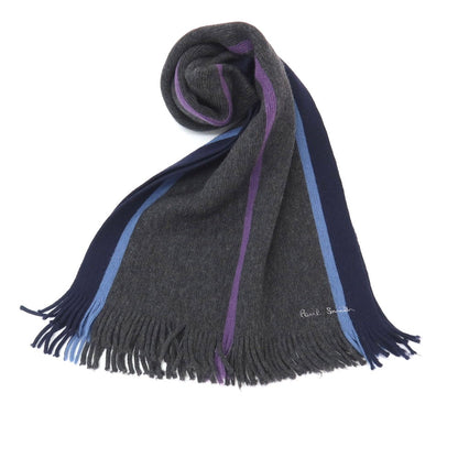 【中古】ポールスミス Paul Smith ウール系 ニット マフラー グレーxネイビー【 状態ランクB 】【 メンズ 】