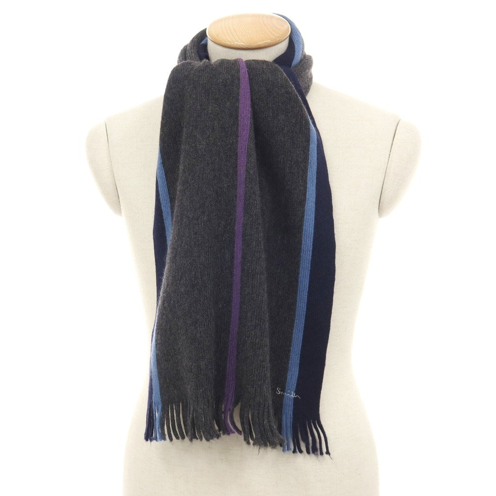 【中古】ポールスミス Paul Smith ウール系 ニット マフラー グレーxネイビー【 状態ランクB 】【 メンズ 】