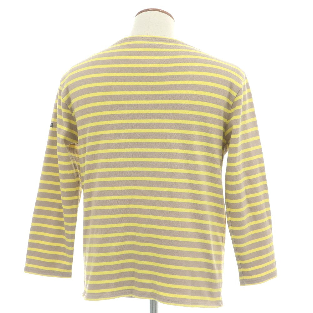 【中古】セントジェームス SAINT JAMES コットン ボーダー ボートネック バスクシャツ 長袖Ｔシャツ ダークグレージュ系xイエロー【サイズ4】【 状態ランクC 】【 メンズ 】