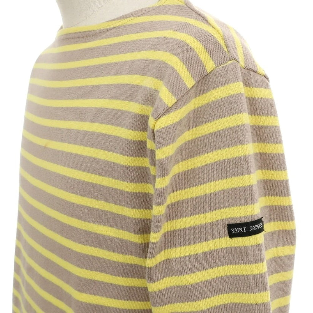 【中古】セントジェームス SAINT JAMES コットン ボーダー ボートネック バスクシャツ 長袖Ｔシャツ ダークグレージュ系xイエロー【サイズ4】【 状態ランクC 】【 メンズ 】