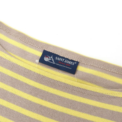 【中古】セントジェームス SAINT JAMES コットン ボーダー ボートネック バスクシャツ 長袖Ｔシャツ ダークグレージュ系xイエロー【サイズ4】【 状態ランクC 】【 メンズ 】