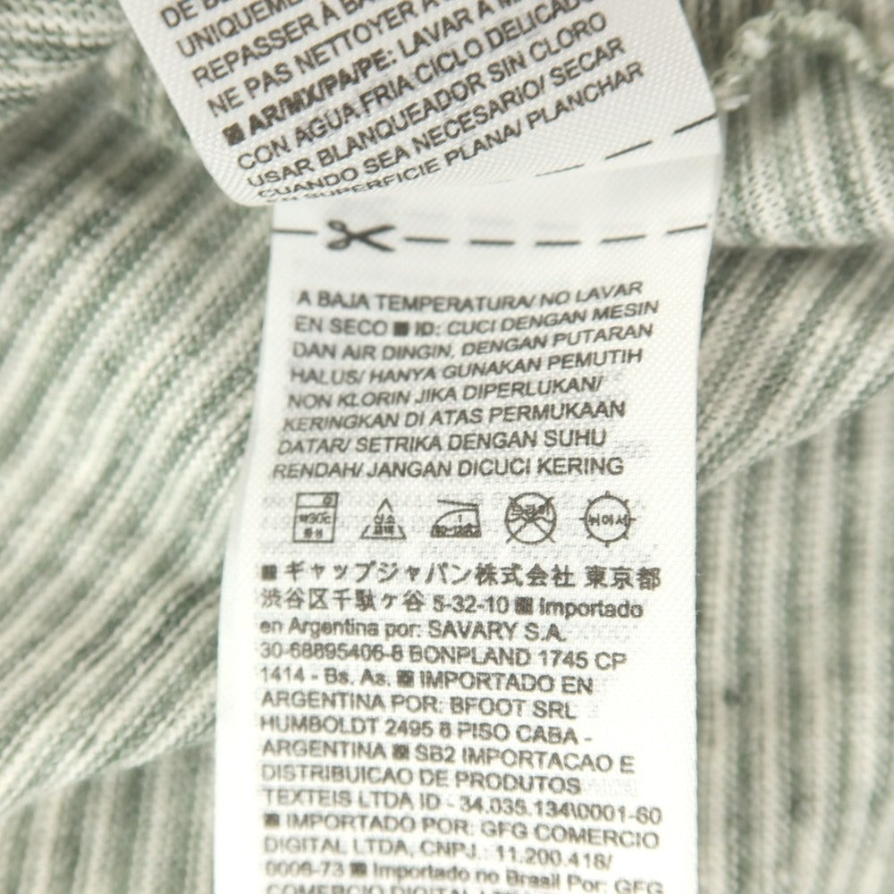 【中古】バナナリパブリック Banana Republic リネン ボーダー クルーネック 半袖ポケットTシャツ グリーンxホワイト【サイズL】【 状態ランクB 】【 メンズ 】