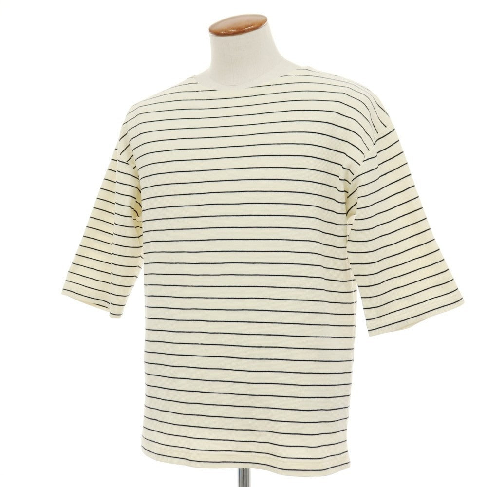 【中古】グリーンレーベルリラクシング green label relaxing コットン ボーダー クルーネック 半袖Ｔシャツ クリームxブラック【サイズM】【 状態ランクB 】【 メンズ 】