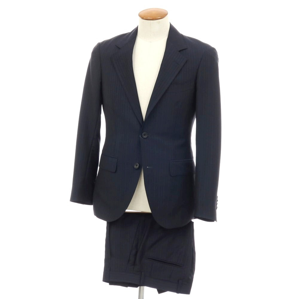 【中古】ゼルビーノ ZERBINO ウール ストライプ 2つボタンスーツ ネイビー【サイズ表記なし（M位）】【 状態ランクA 】【 メンズ 】
