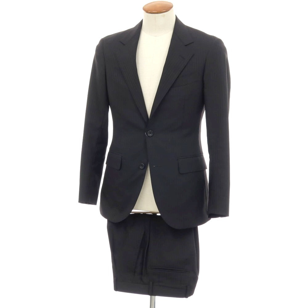 【中古】ゼルビーノ ZERBINO ウール シャドーストライプ 2つボタンスーツ ブラック【サイズ表記なし（M位）】【 状態ランクB 】【 メンズ 】