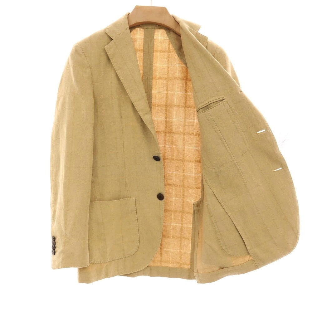 【中古】ラルディーニ LARDINI コットンリネンナイロン チェック 3B カジュアルジャケット ベージュ【サイズ42】【 状態ランクB 】【 メンズ 】