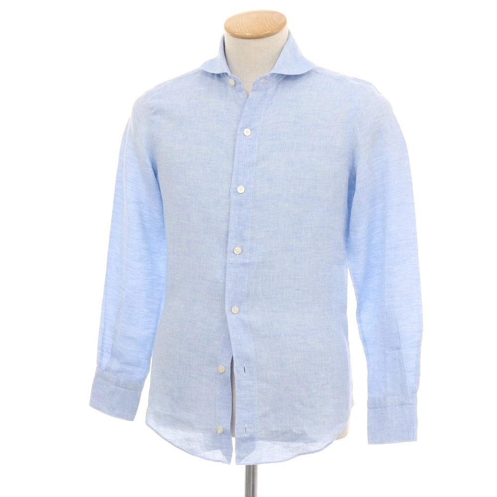 【中古】フィナモレ Finamore リネン ホリゾンタルカラー カジュアルシャツ ライトブルー【サイズ36】【 状態ランクB 】【 メンズ 】