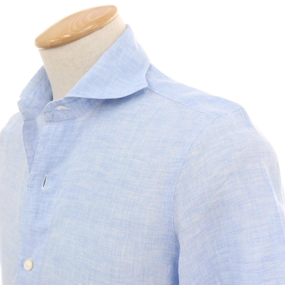 【中古】フィナモレ Finamore リネン ホリゾンタルカラー カジュアルシャツ ライトブルー【サイズ36】【 状態ランクB 】【 メンズ 】