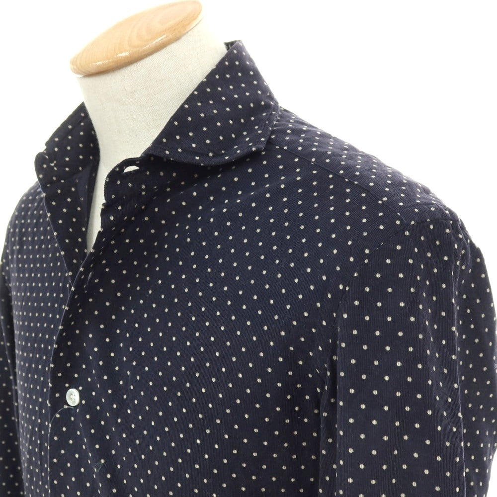 【中古】エリコフォルミコラ ERRICO FORMICOLA コットン 細畝コーデュロイ ドット ホリゾンタルカラー カジュアルシャツ ネイビー【サイズ37】【 状態ランクB 】【 メンズ 】