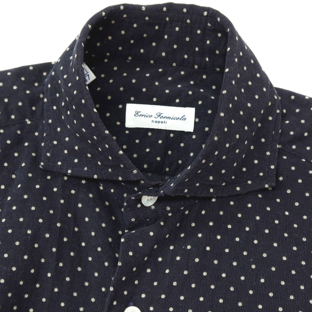 【中古】エリコフォルミコラ ERRICO FORMICOLA コットン 細畝コーデュロイ ドット ホリゾンタルカラー カジュアルシャツ ネイビー【サイズ37】【 状態ランクB 】【 メンズ 】