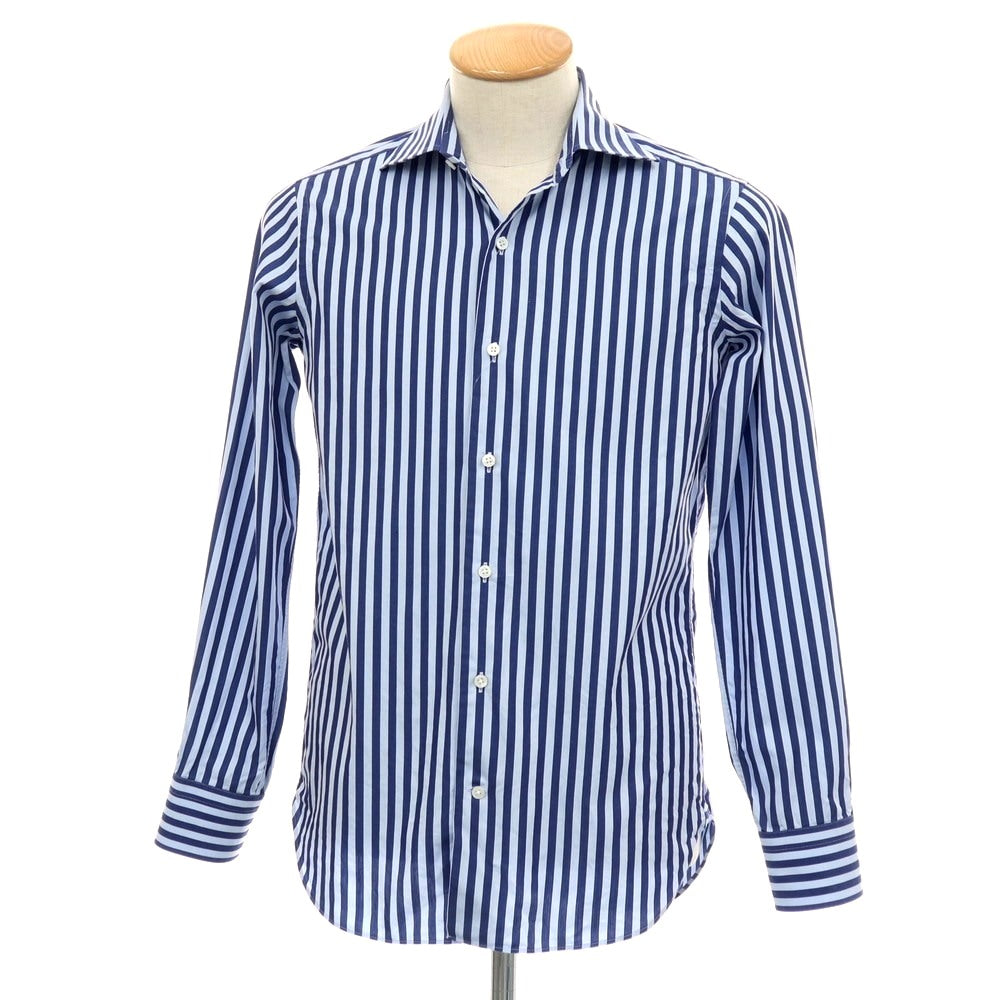 【中古】ビームスエフ BEAMS F コットン ストライプ ワイドカラー ドレスシャツ ネイビーxライトブルー【サイズ37】【 状態ランクB 】【 メンズ 】