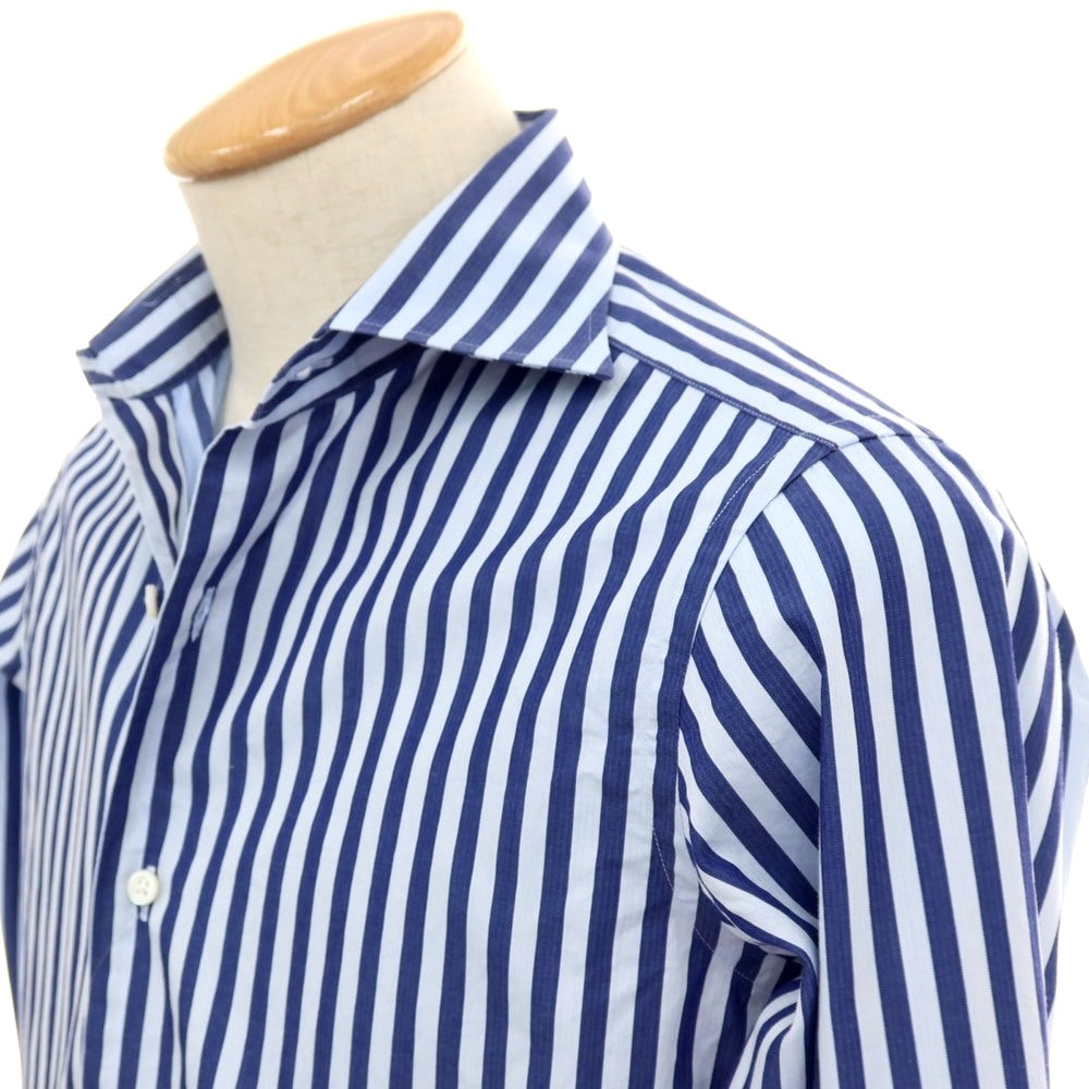 【中古】ビームスエフ BEAMS F コットン ストライプ ワイドカラー ドレスシャツ ネイビーxライトブルー【サイズ37】【 状態ランクB 】【 メンズ 】