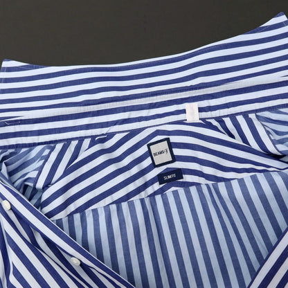 【中古】ビームスエフ BEAMS F コットン ストライプ ワイドカラー ドレスシャツ ネイビーxライトブルー【サイズ37】【 状態ランクB 】【 メンズ 】