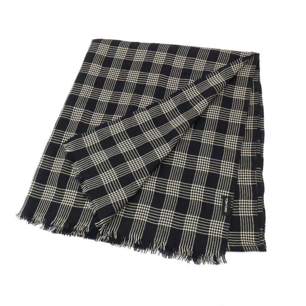 【中古】トムフォード TOM FORD カシミヤシルク チェック 大判 ストール ブラックxベージュ【 状態ランクC 】【 メンズ 】