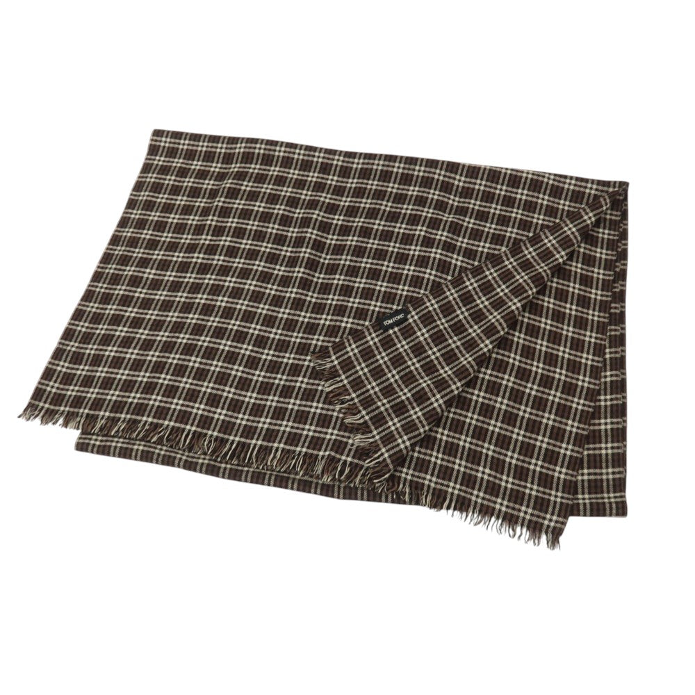 【中古】トムフォード TOM FORD カシミヤシルク チェック ストール ブラウンxベージュ【 状態ランクC 】【 メンズ 】