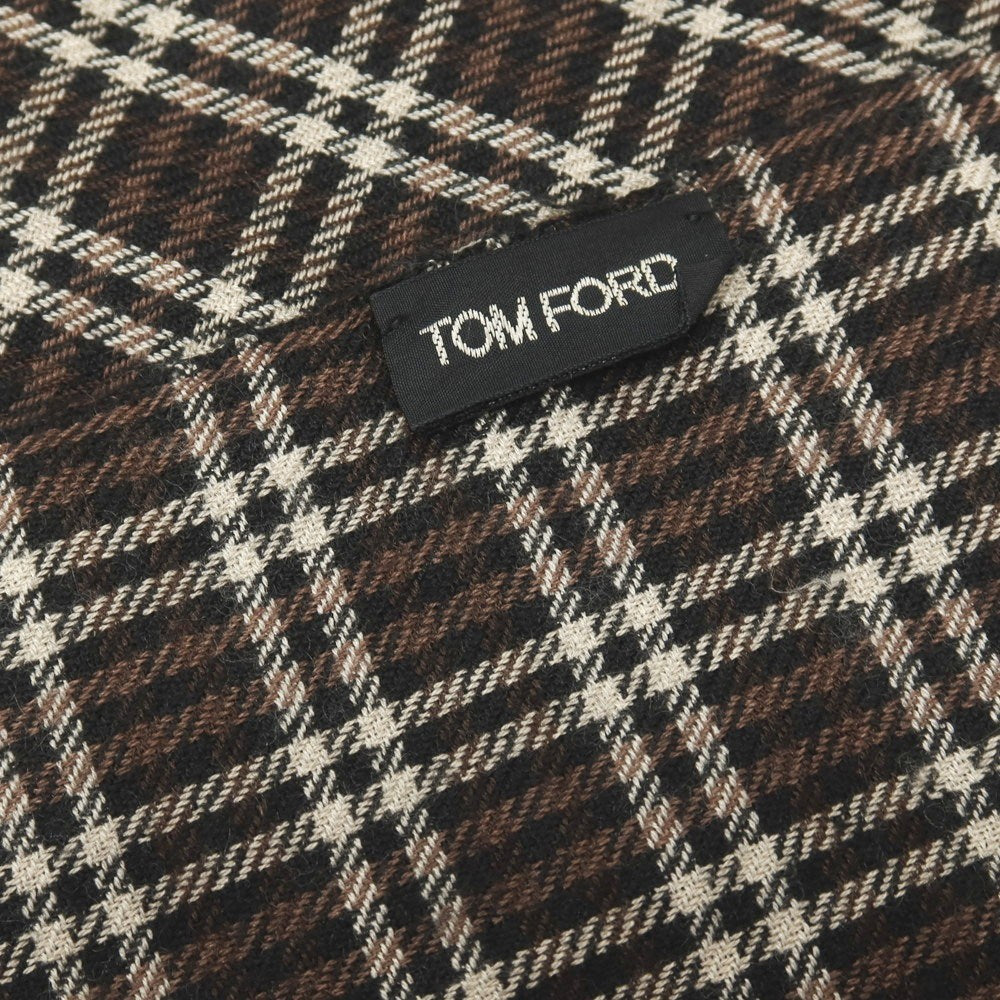 【中古】トムフォード TOM FORD カシミヤシルク チェック ストール ブラウンxベージュ【 状態ランクC 】【 メンズ 】