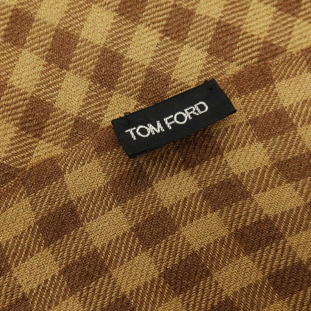【中古】トムフォード TOM FORD カシミヤシルク チェック ストール キャメルブラウンxブラウン【 状態ランクC 】【 メンズ 】