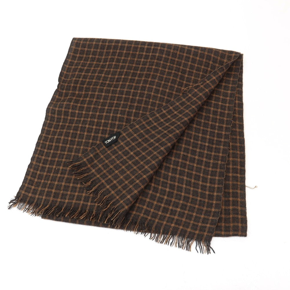 【中古】トムフォード TOM FORD カシミヤシルク チェック ストール ブラックxブラウン【 状態ランクC 】【 メンズ 】