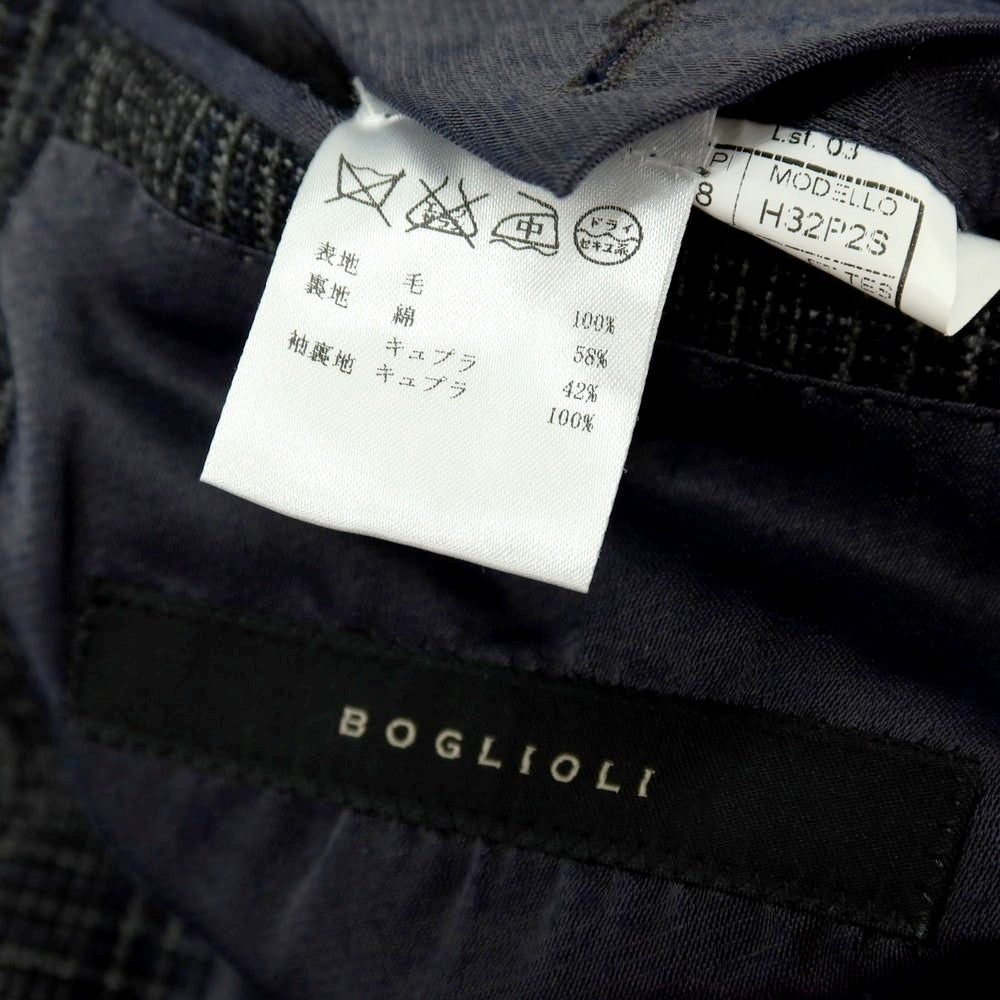 【中古】ボリオリ BOGLIOLI ウール チェック 3つボタンスーツ グレーxネイビー【サイズ48】【 状態ランクC 】【 メンズ 】