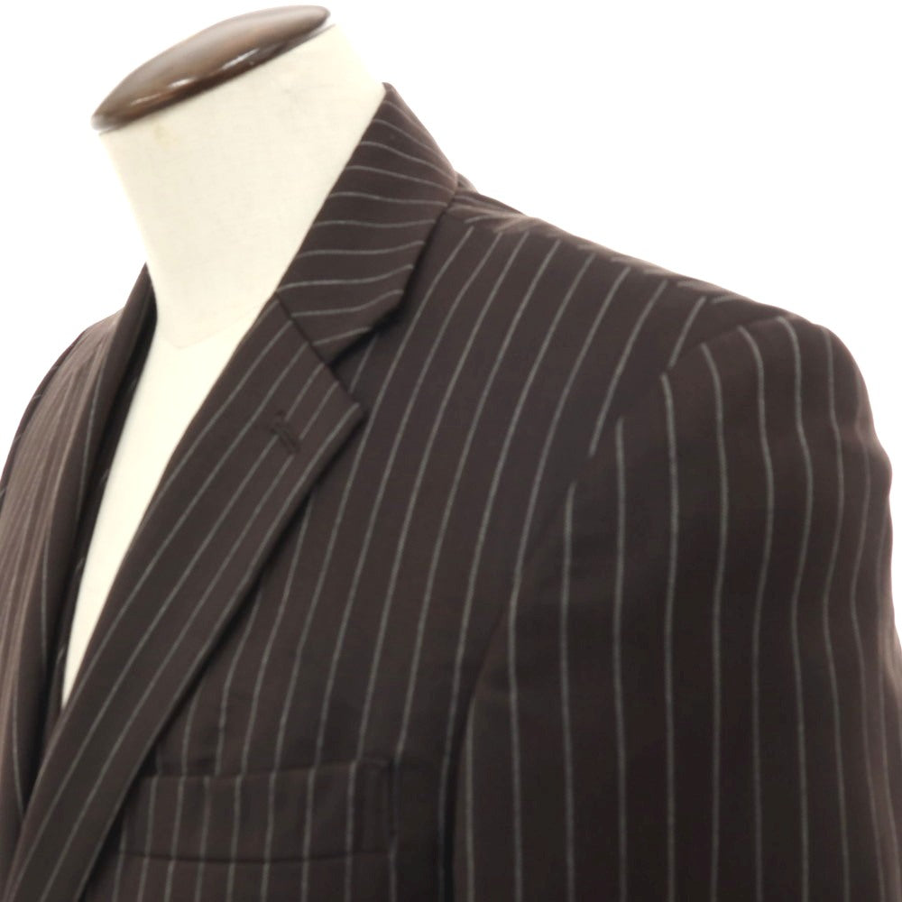 【中古】ダイマル DAIMARU 大丸 スリーピース ウール ストライプ 2つボタンスーツ ブラウンxホワイト【サイズ表記なし（XL位）】【 状態ランクC 】【 メンズ 】