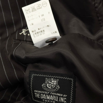 【中古】ダイマル DAIMARU 大丸 スリーピース ウール ストライプ 2つボタンスーツ ブラウンxホワイト【サイズ表記なし（XL位）】【 状態ランクC 】【 メンズ 】