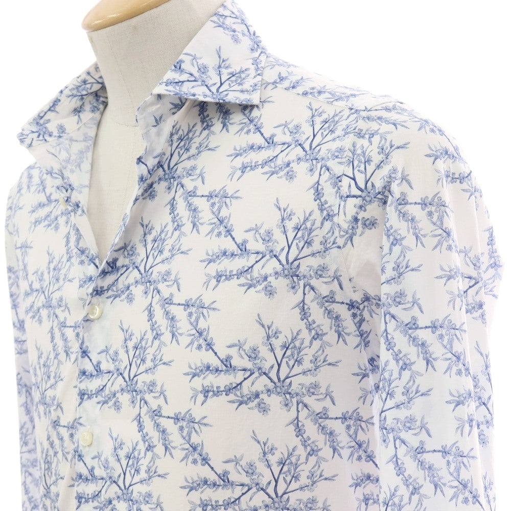 【中古】ギローバー GUY ROVER コットン ボタニカル プリント ワイドカラー カジュアルシャツ ホワイトxブルー【サイズ37】【 状態ランクC 】【 メンズ 】