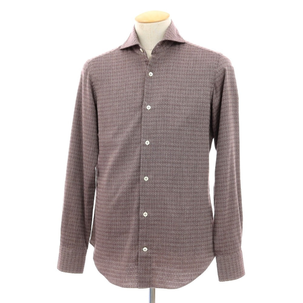 【中古】ジャンネット giannetto ストレッチ コットンウール ジャカード ホリゾンタルカラー カジュアルシャツ パープルxグレー【サイズ38】【 状態ランクB 】【 メンズ 】