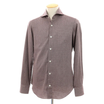 【中古】ジャンネット giannetto ストレッチ コットンウール ジャカード ホリゾンタルカラー カジュアルシャツ パープルxグレー【サイズ38】【 状態ランクB 】【 メンズ 】