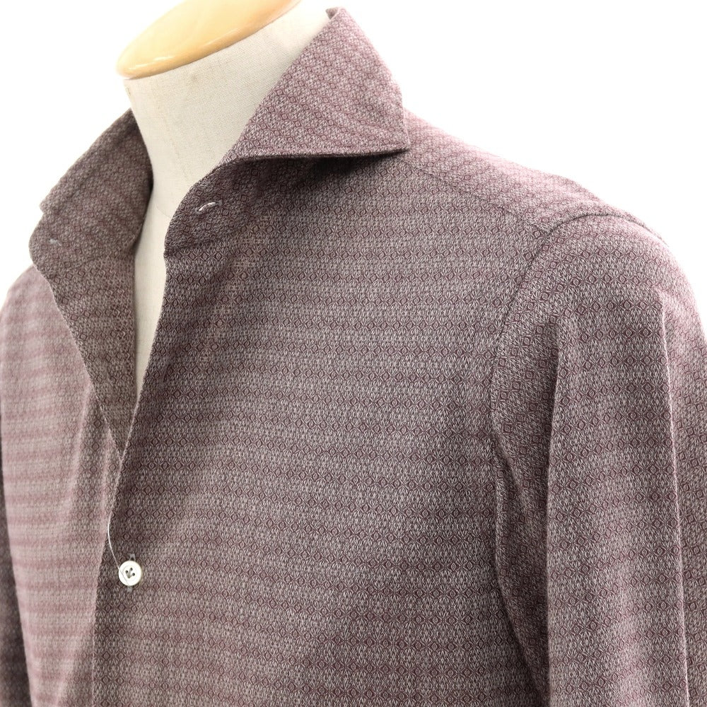 【中古】ジャンネット giannetto ストレッチ コットンウール ジャカード ホリゾンタルカラー カジュアルシャツ パープルxグレー【サイズ38】【 状態ランクB 】【 メンズ 】