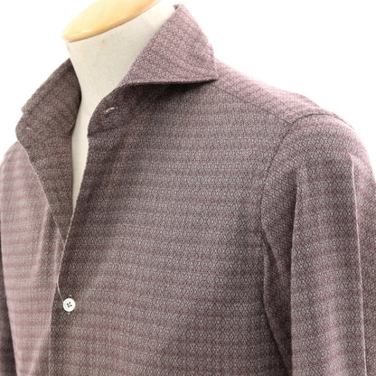 【中古】ジャンネット giannetto ストレッチ コットンウール ジャカード ホリゾンタルカラー カジュアルシャツ パープルxグレー【サイズ38】【 状態ランクB 】【 メンズ 】