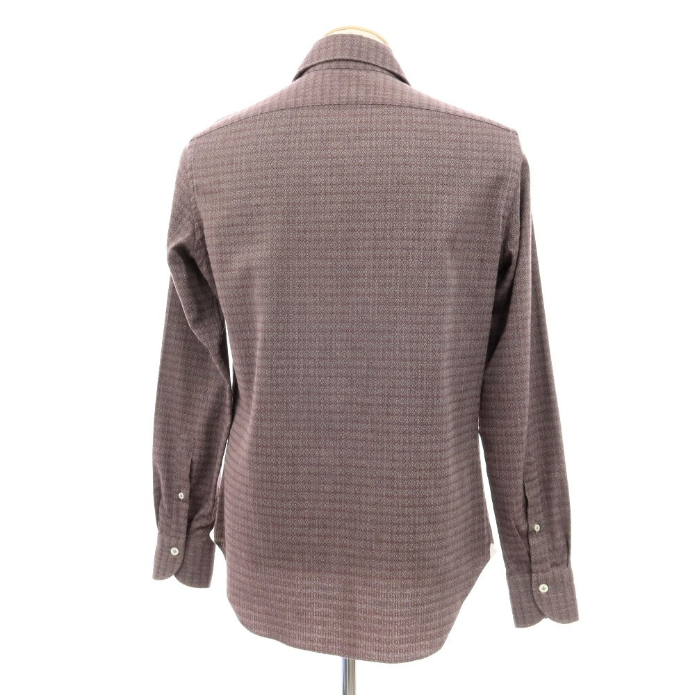 【中古】ジャンネット giannetto ストレッチ コットンウール ジャカード ホリゾンタルカラー カジュアルシャツ パープルxグレー【サイズ38】【 状態ランクB 】【 メンズ 】
