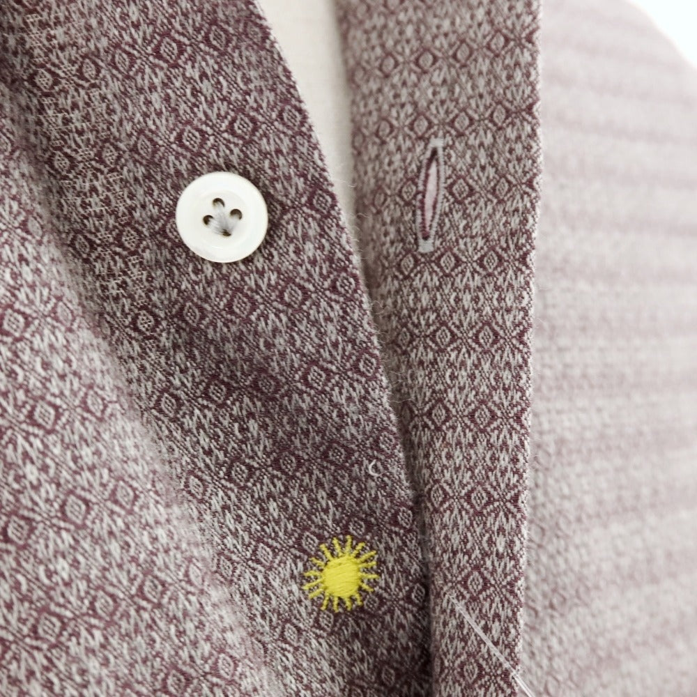 【中古】ジャンネット giannetto ストレッチ コットンウール ジャカード ホリゾンタルカラー カジュアルシャツ パープルxグレー【サイズ38】【 状態ランクB 】【 メンズ 】