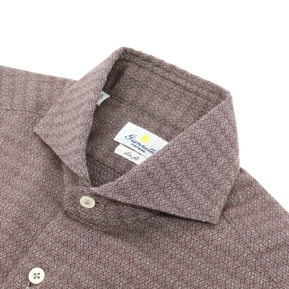 【中古】ジャンネット giannetto ストレッチ コットンウール ジャカード ホリゾンタルカラー カジュアルシャツ パープルxグレー【サイズ38】【 状態ランクB 】【 メンズ 】