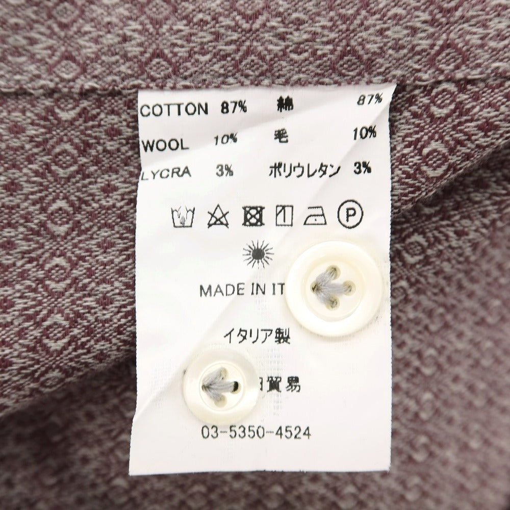 【中古】ジャンネット giannetto ストレッチ コットンウール ジャカード ホリゾンタルカラー カジュアルシャツ パープルxグレー【サイズ38】【 状態ランクB 】【 メンズ 】