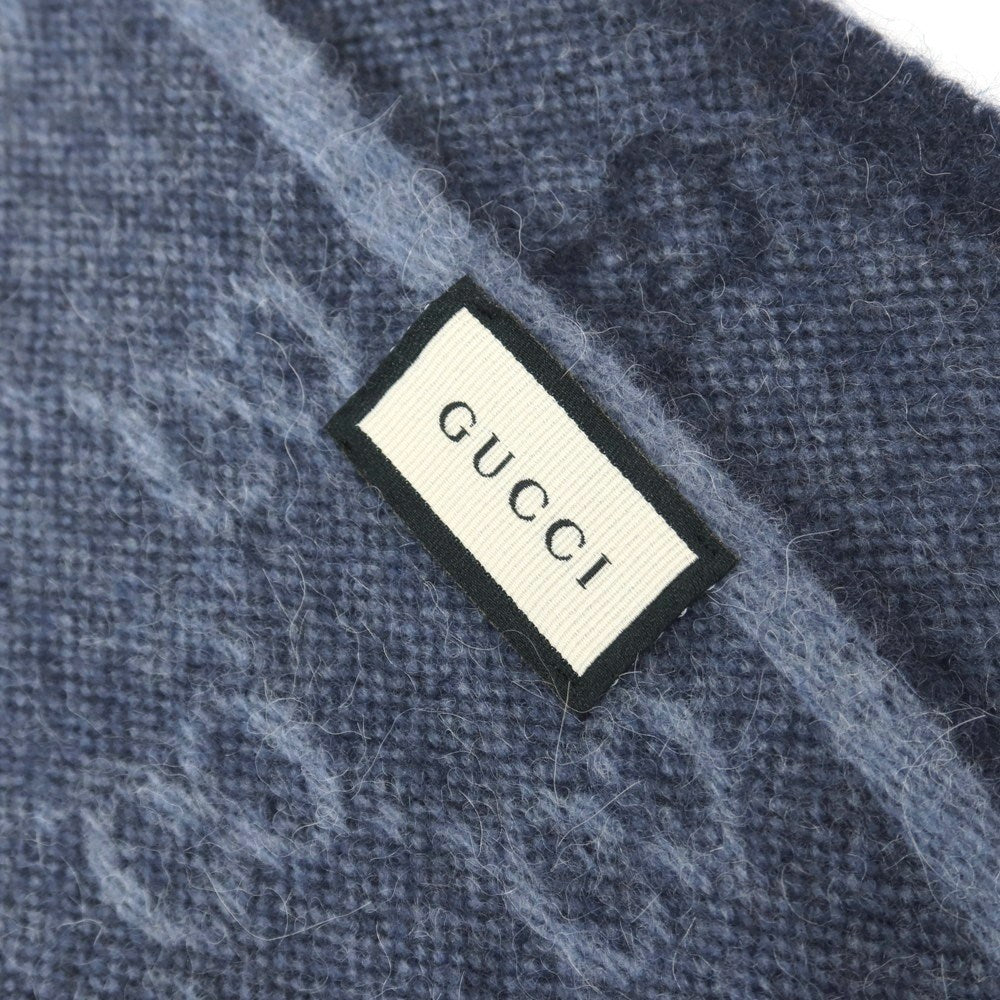 【中古】グッチ GUCCI ウールアルパカ GGロゴ×シェリーライン マフラー ブルーxネイビー【 状態ランクB 】【 メンズ 】