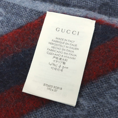 【中古】グッチ GUCCI ウールアルパカ GGロゴ×シェリーライン マフラー ブルーxネイビー【 状態ランクB 】【 メンズ 】