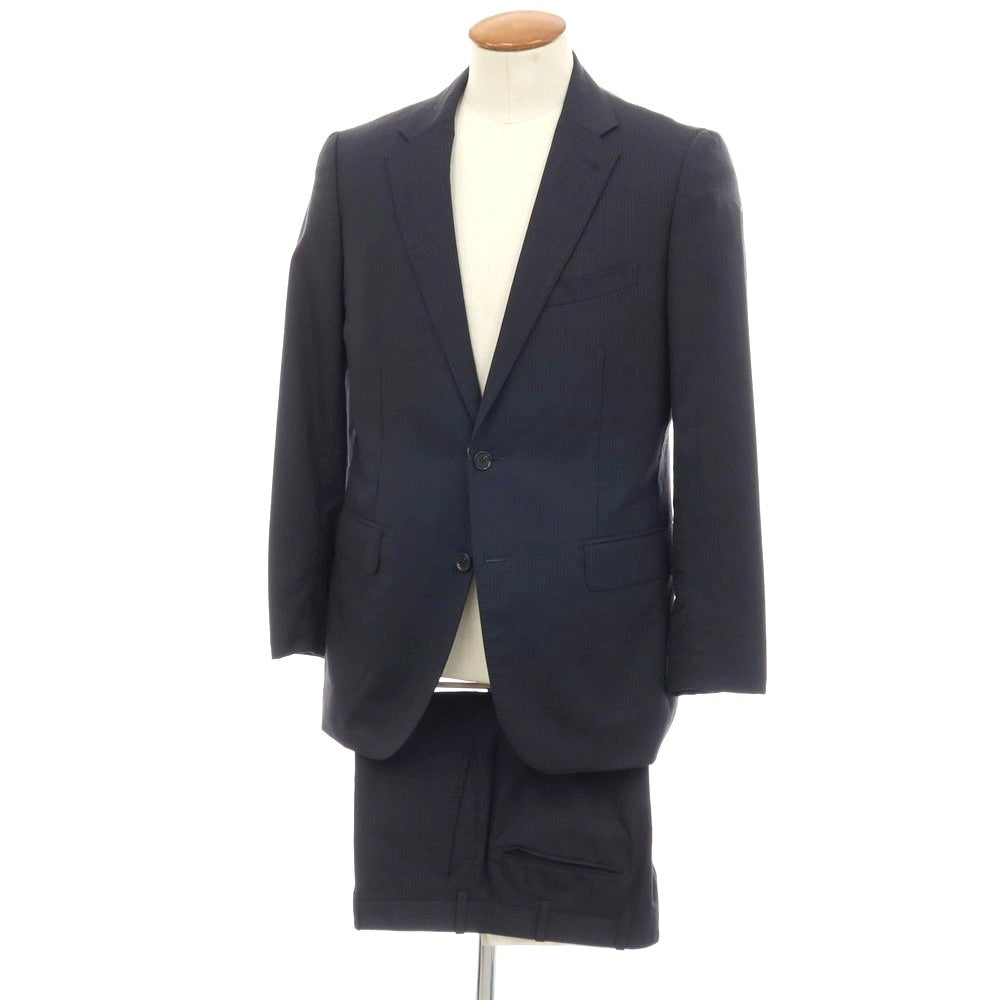 【中古】ポールスチュアート PAUL STUART ウール ピンストライプ 2つボタンスーツ ダークネイビーxホワイト【 サイズ46L 】【 状態ランクC 】【 メンズ 】 [BPD]