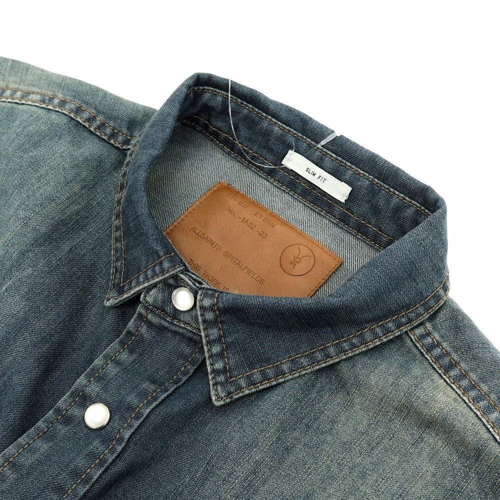 【中古】オールセインツ AllSaints コットン デニム カジュアルシャツ ネイビー【サイズM】【 状態ランクB 】【 メンズ 】[BPD]