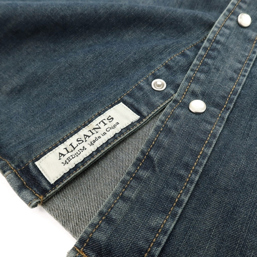 【中古】オールセインツ AllSaints コットン デニム カジュアルシャツ ネイビー【サイズM】【 状態ランクB 】【 メンズ 】[BPD]