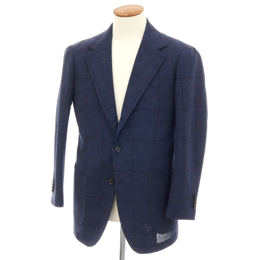 【中古】リングヂャケット RING JACKET MEISTER ウール チェック 3B テーラードジャケット ネイビー【サイズ表記なし(M位)】【 状態ランクB 】【 メンズ 】