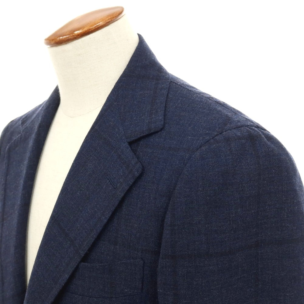 【中古】リングヂャケット RING JACKET MEISTER ウール チェック 3B テーラードジャケット ネイビー【 表記なし(M位) 】【 状態ランクB 】【 メンズ 】 []