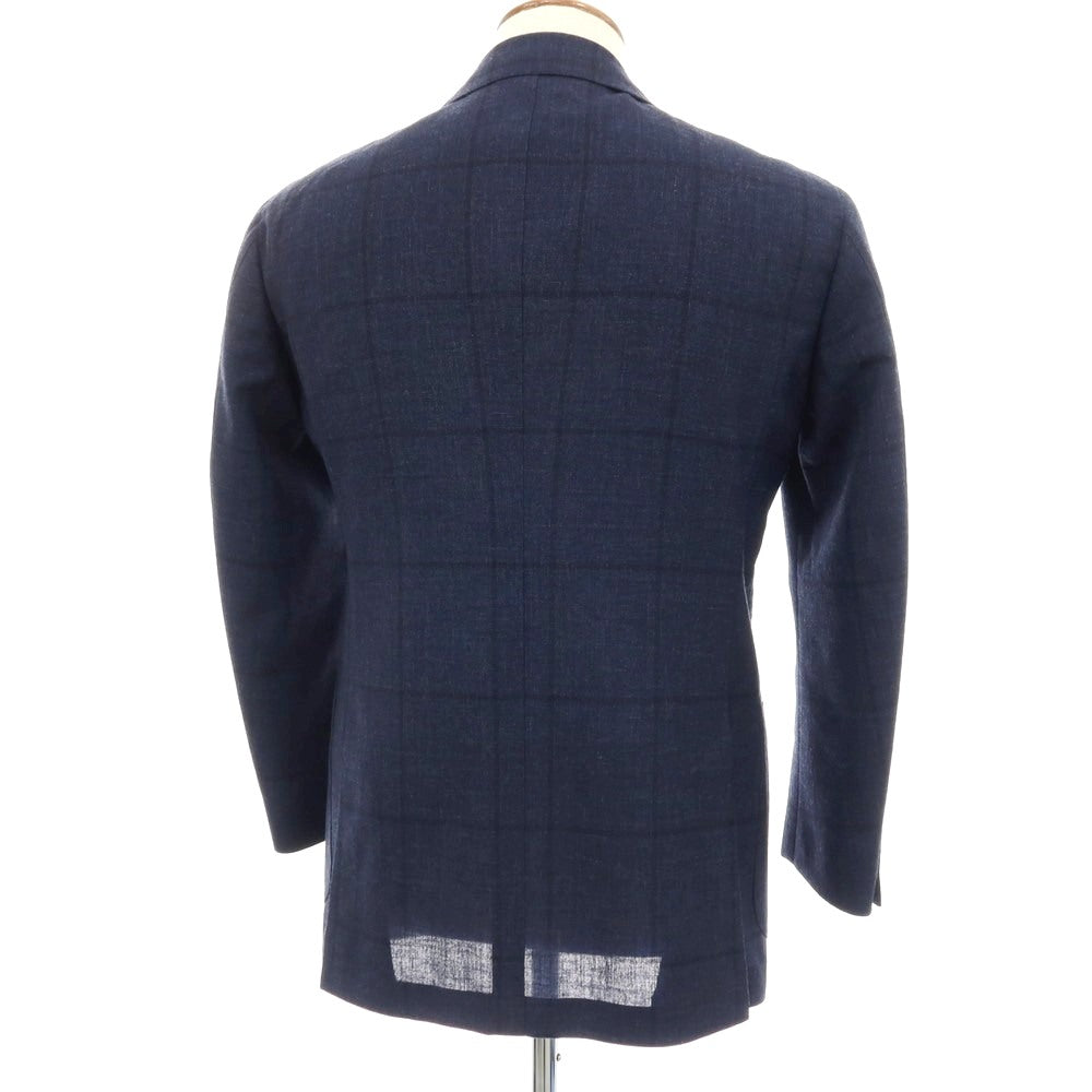 【中古】リングヂャケット RING JACKET MEISTER ウール チェック 3B テーラードジャケット ネイビー【 表記なし(M位) 】【 状態ランクB 】【 メンズ 】 []