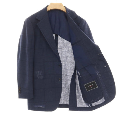 【中古】リングヂャケット RING JACKET MEISTER ウール チェック 3B テーラードジャケット ネイビー【 表記なし(M位) 】【 状態ランクB 】【 メンズ 】 []