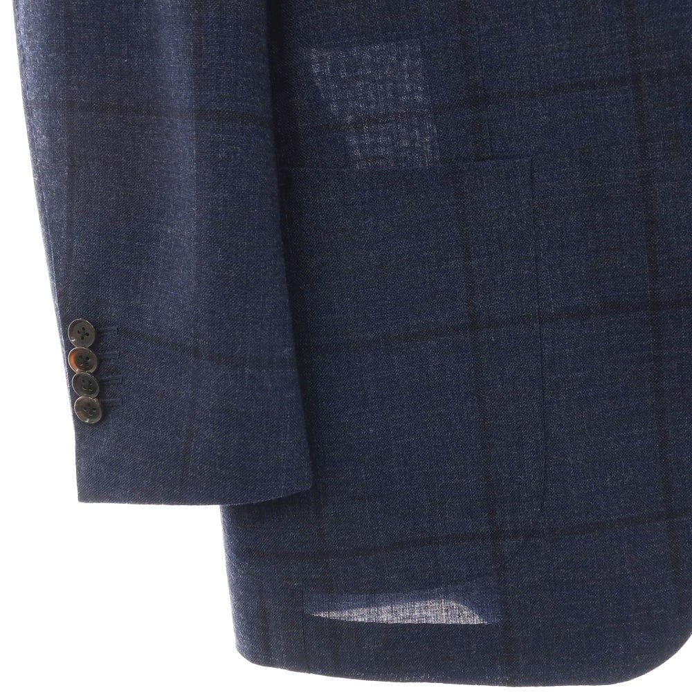 【中古】リングヂャケット RING JACKET MEISTER ウール チェック 3B テーラードジャケット ネイビー【 表記なし(M位) 】【 状態ランクB 】【 メンズ 】 []