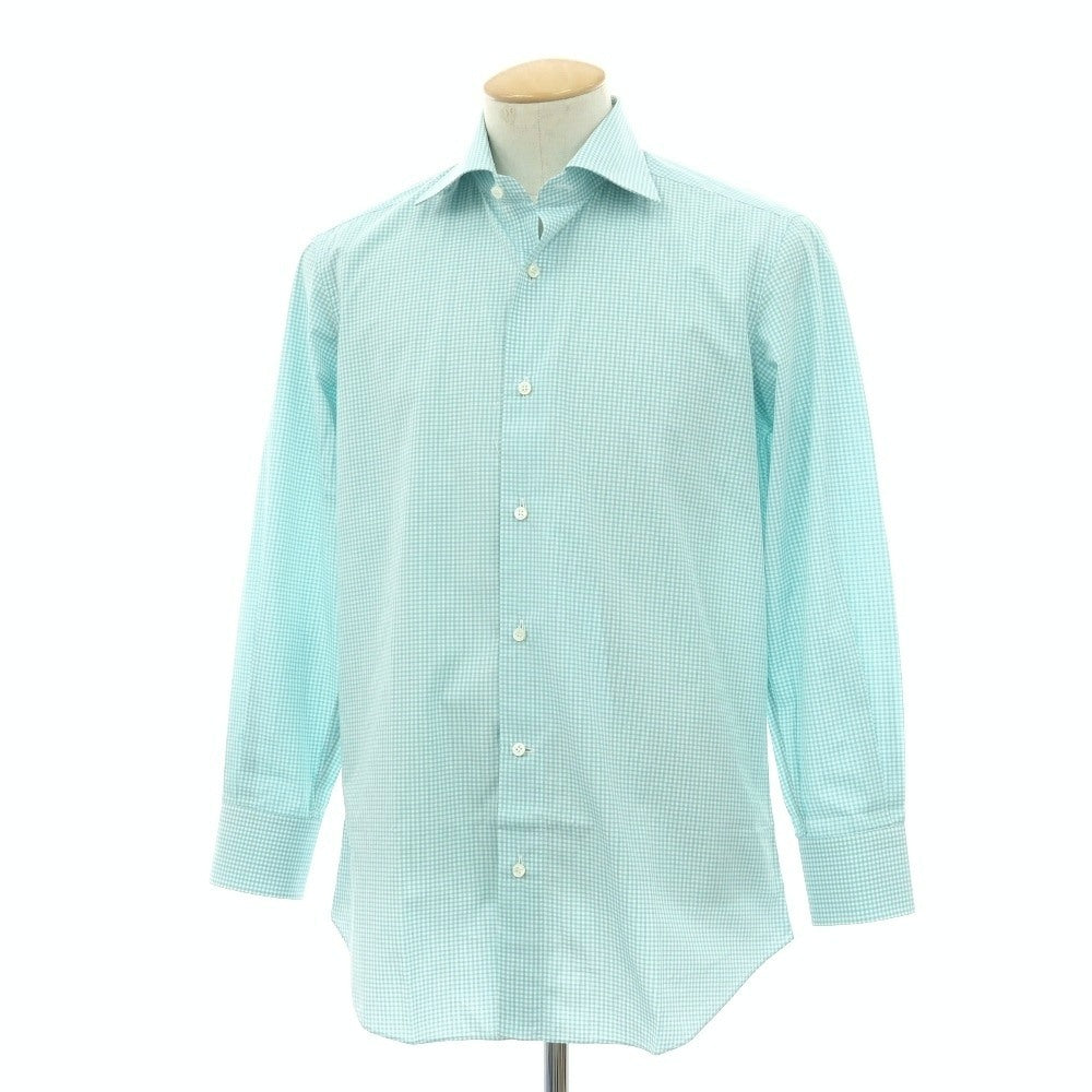 【中古】フライ FRAY コットン チェック セミワイドカラー ドレスシャツ ブルーグリーンxホワイト【サイズ38】【 状態ランクC 】【 メンズ 】