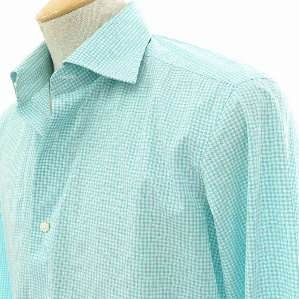 【中古】フライ FRAY コットン チェック セミワイドカラー ドレスシャツ ブルーグリーンxホワイト【サイズ38】【 状態ランクC 】【 メンズ 】