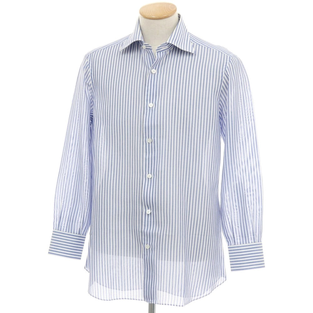 【中古】フライ FRAY コットン ストライプ セミワイドカラー ドレスシャツ ブルーxホワイト【サイズ38】【 状態ランクC 】【 メンズ 】