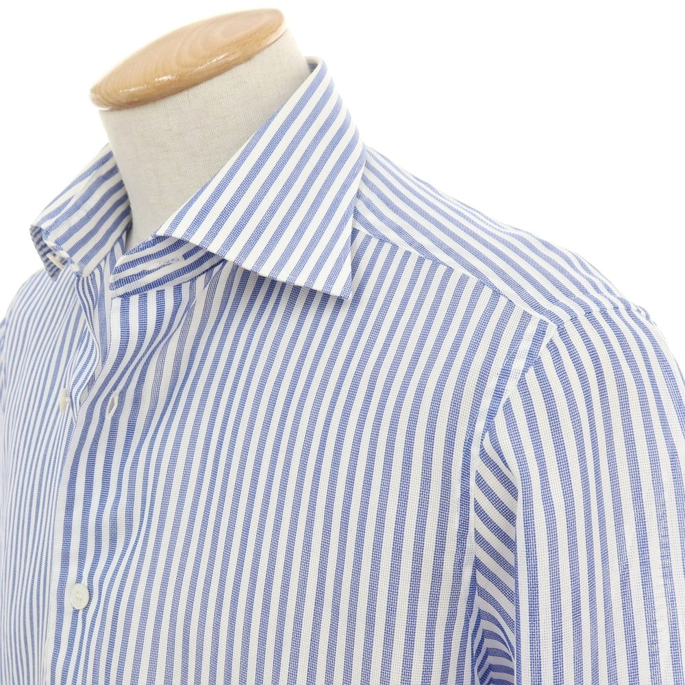 【中古】フライ FRAY コットン ストライプ セミワイドカラー ドレスシャツ ブルーxホワイト【サイズ38】【 状態ランクC 】【 メンズ 】